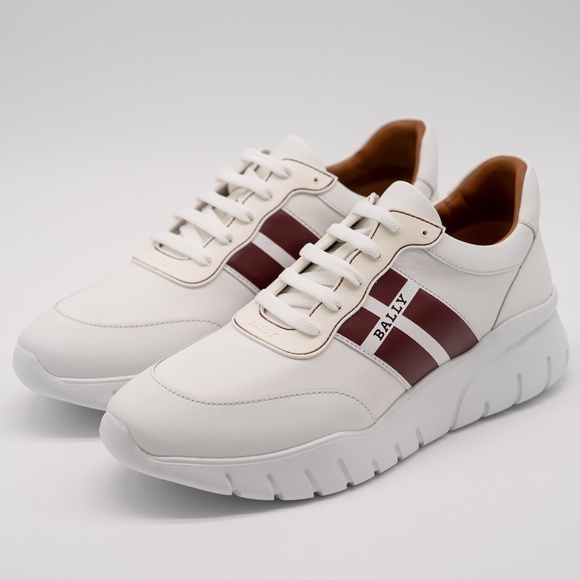 size 11 Bally Bronnye White Red Sneakers Leather - Picture 1 of 13